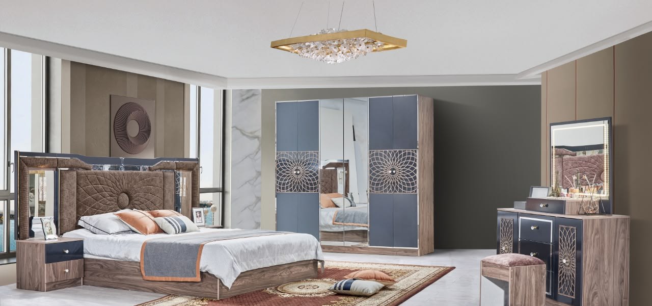 Chambre complète 911 : tête de lit ronde effet miroir