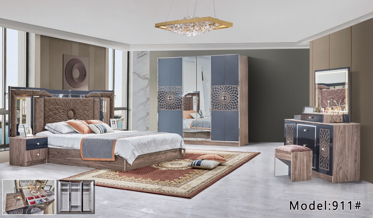 Chambre complète 911 — tête de lit ronde effet miroir